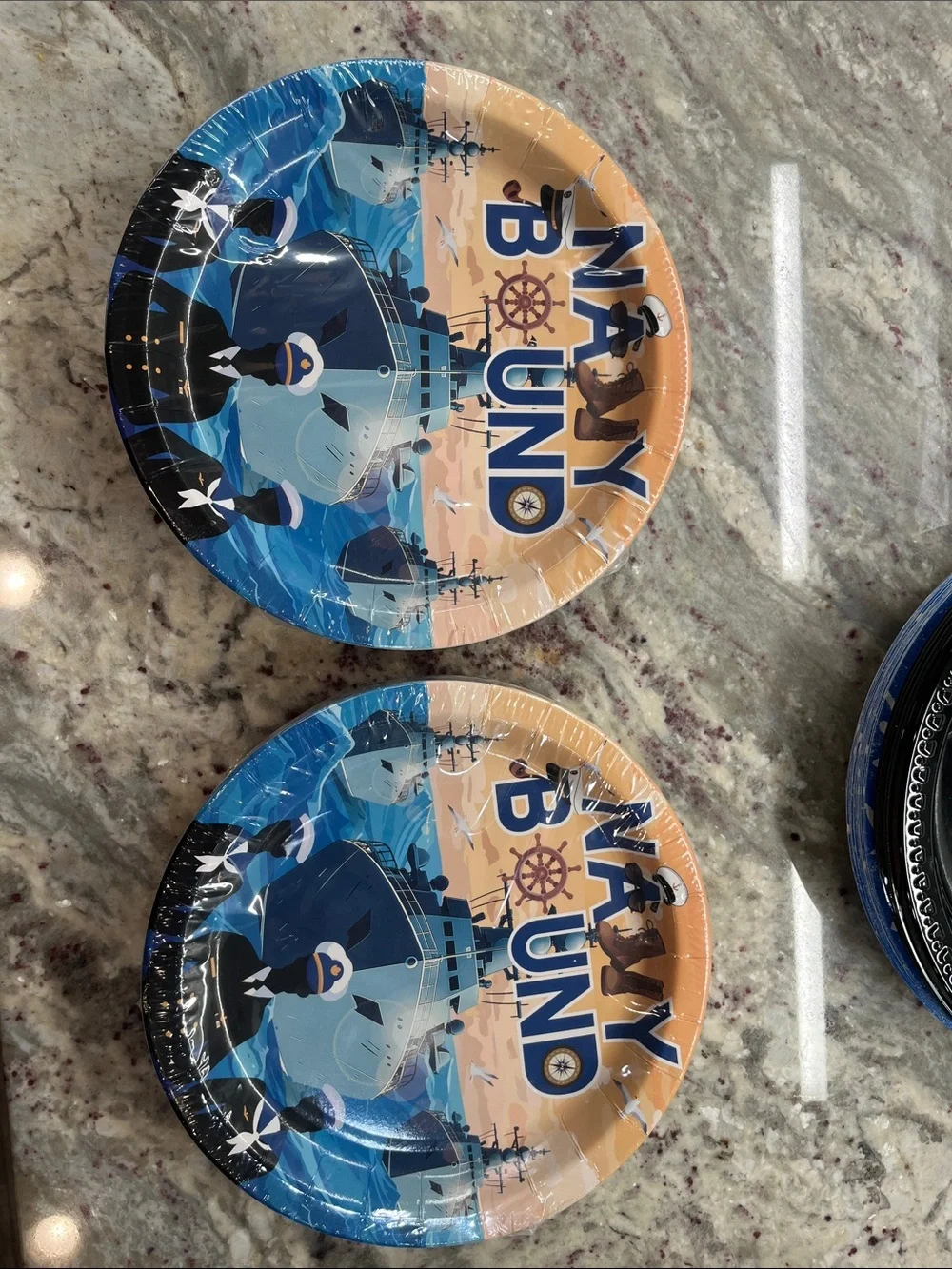 Navy Bound Decorative Party Plates - Navy Blue & Orange